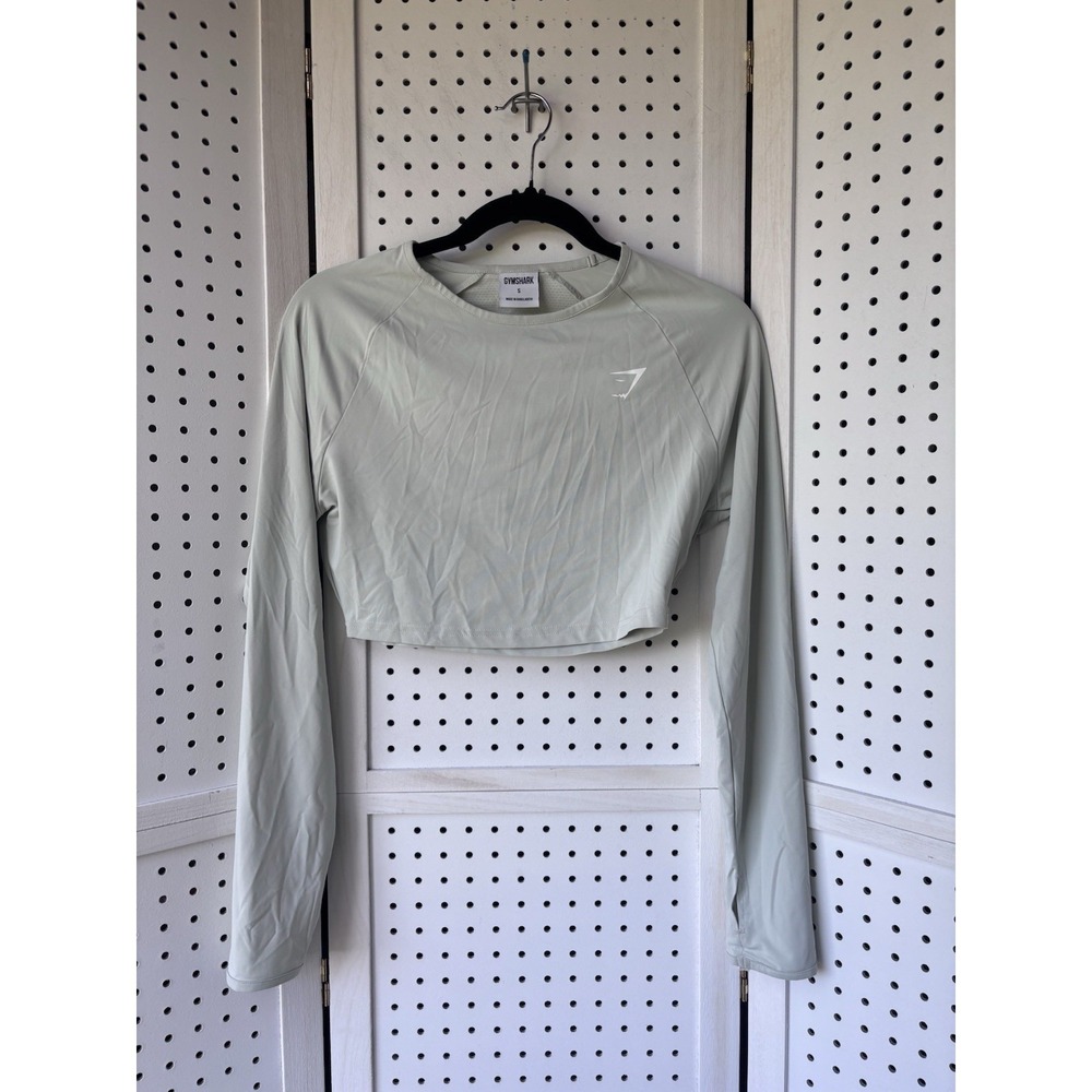 Gymshark Women's Small Cropped Long SLV Athletic Top Shirt Light Green